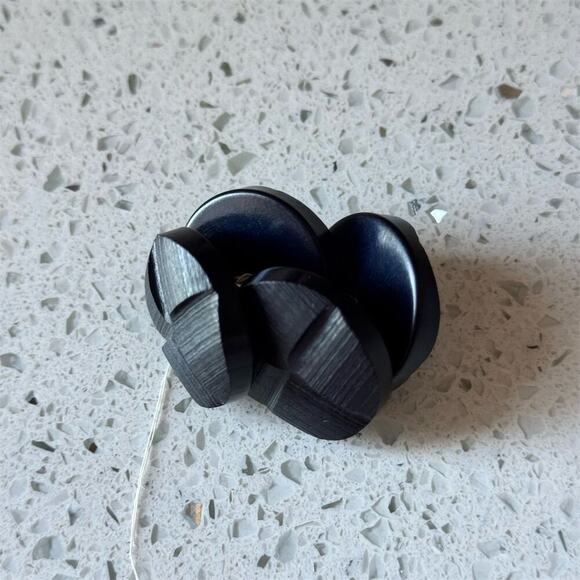 Vintage 80s Set of 4 Large Black Geometric 3D Pattern Shank Buttons Wood Grain - Picture 4 of 5